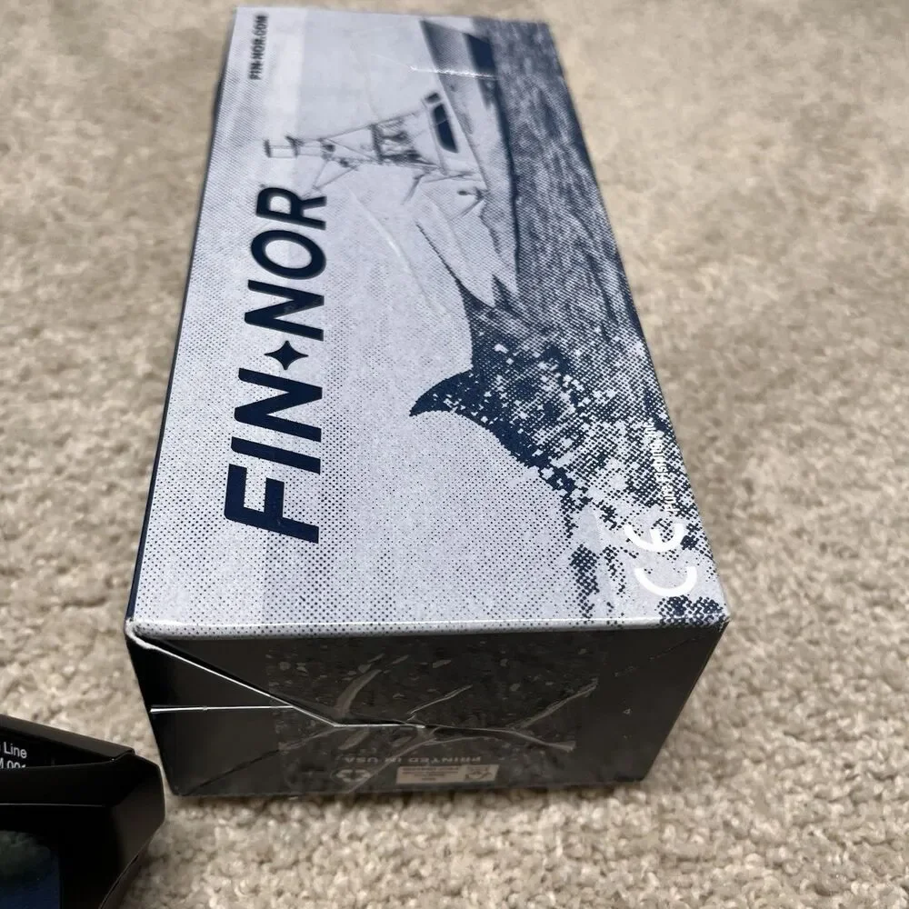 NEW Fin-Nor Rum Line Polarized Sunglasses Matte Black Mirrored Blue Lens w/ Case